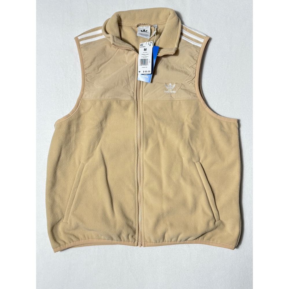 Adidas Originals Fleece Vest Magic Beige Men's Size M Full Zip Logo 3 Stripes
